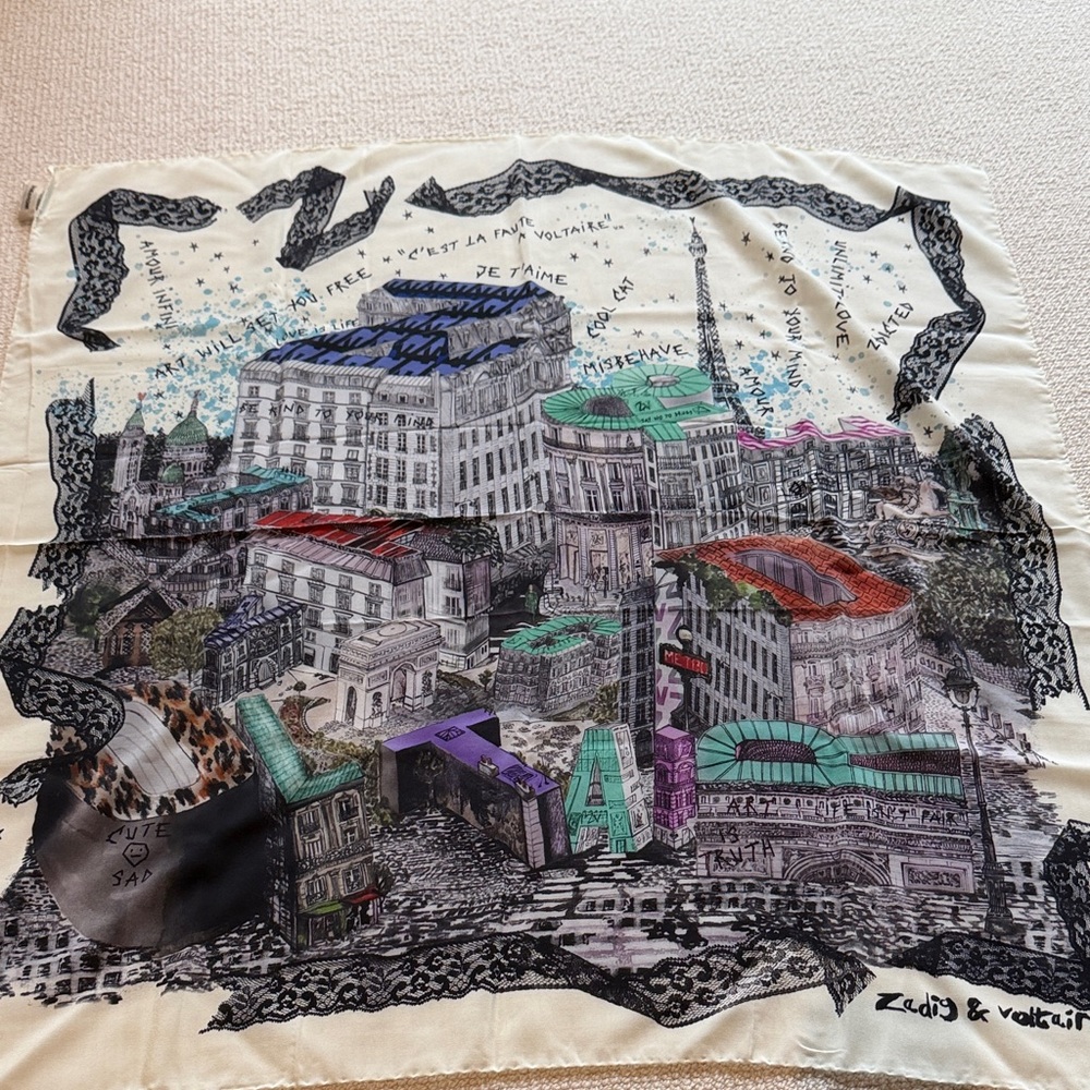 Zadig & Voltaire Cityscape Scarf with Green and Purple Accents